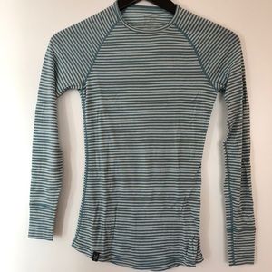 Ibex 150 woolies small, blue/gray stripe shirt